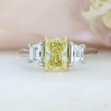 Platinum Certified Fancy Intense Yellow Lab Grown 3 Stone Ring 2.30ct