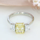 Platinum Certified Fancy Intense Yellow Lab Grown 3 Stone Ring 2.30ct