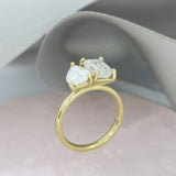 18ct Certified Emerald Cut & Pear Shape Lab Diamond Toi et Moi Ring 3.52ct