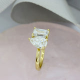18ct Certified Emerald Cut & Pear Shape Lab Diamond Toi et Moi Ring 3.52ct