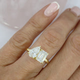 18ct Certified Emerald Cut & Pear Shape Lab Diamond Toi et Moi Ring 3.52ct