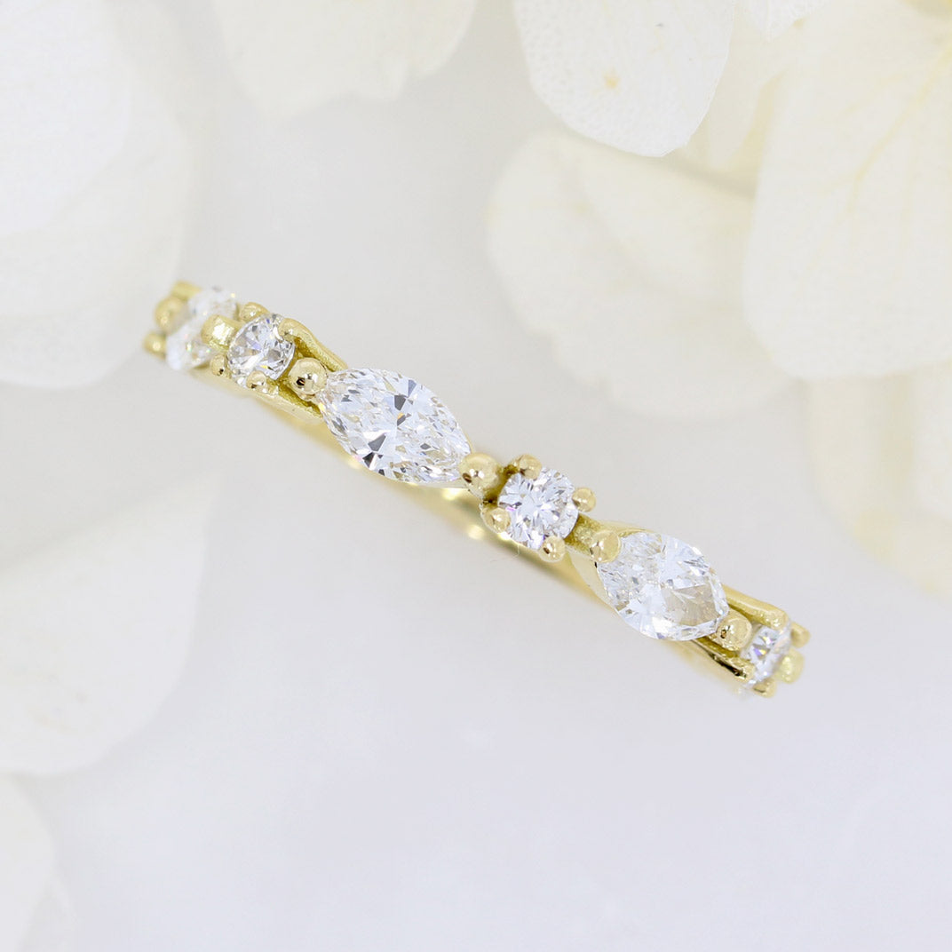 18ct Yellow Gold Marquise & Round Lab Diamond Eternity Ring Total 1.12ct