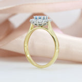 18ct & Platinum Oval Claw Set Aquamarine & Lab Diamond Cluster Ring