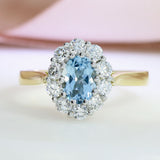 18ct & Platinum Oval Claw Set Aquamarine & Lab Diamond Cluster Ring