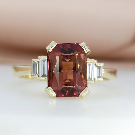 9ct Gold 3.52ct Tourmaline & Lab Diamond Fancy Ring