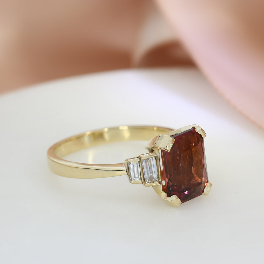 9ct Gold 3.52ct Tourmaline & Lab Diamond Fancy Ring