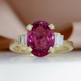 9ct Gold Claw Set Oval 3.76ct Pink Tourmaline & Lab Diamond Ring