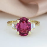 9ct Gold Claw Set Oval 3.76ct Pink Tourmaline & Lab Diamond Ring