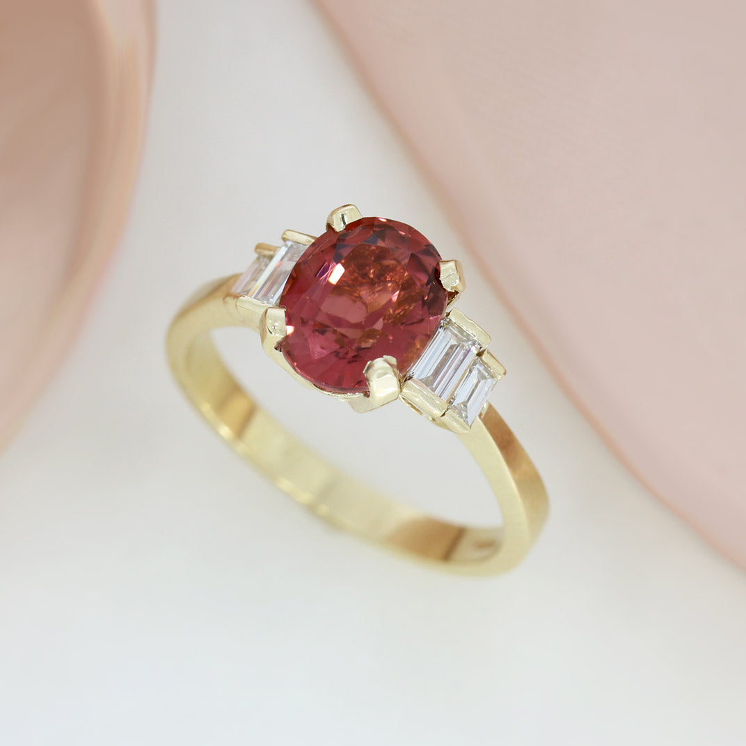 9ct Gold Oval 2.21ct Pink Tourmaline & Lab Diamond Ring
