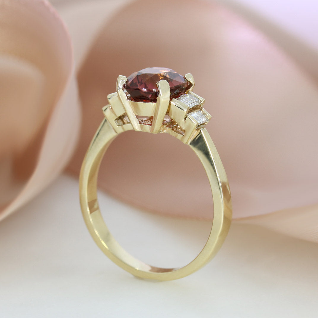 9ct Gold Oval 2.21ct Pink Tourmaline & Lab Diamond Ring