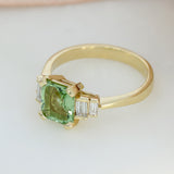 9ct Square Green Tourmaline & Lab Baguette Diamond Ring