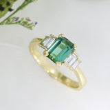 18ct Emerald Cut Green Tourmaline 1.40ct & Lab Diamond Ring