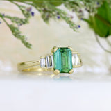 18ct Emerald Cut Green Tourmaline 1.40ct & Lab Diamond Ring