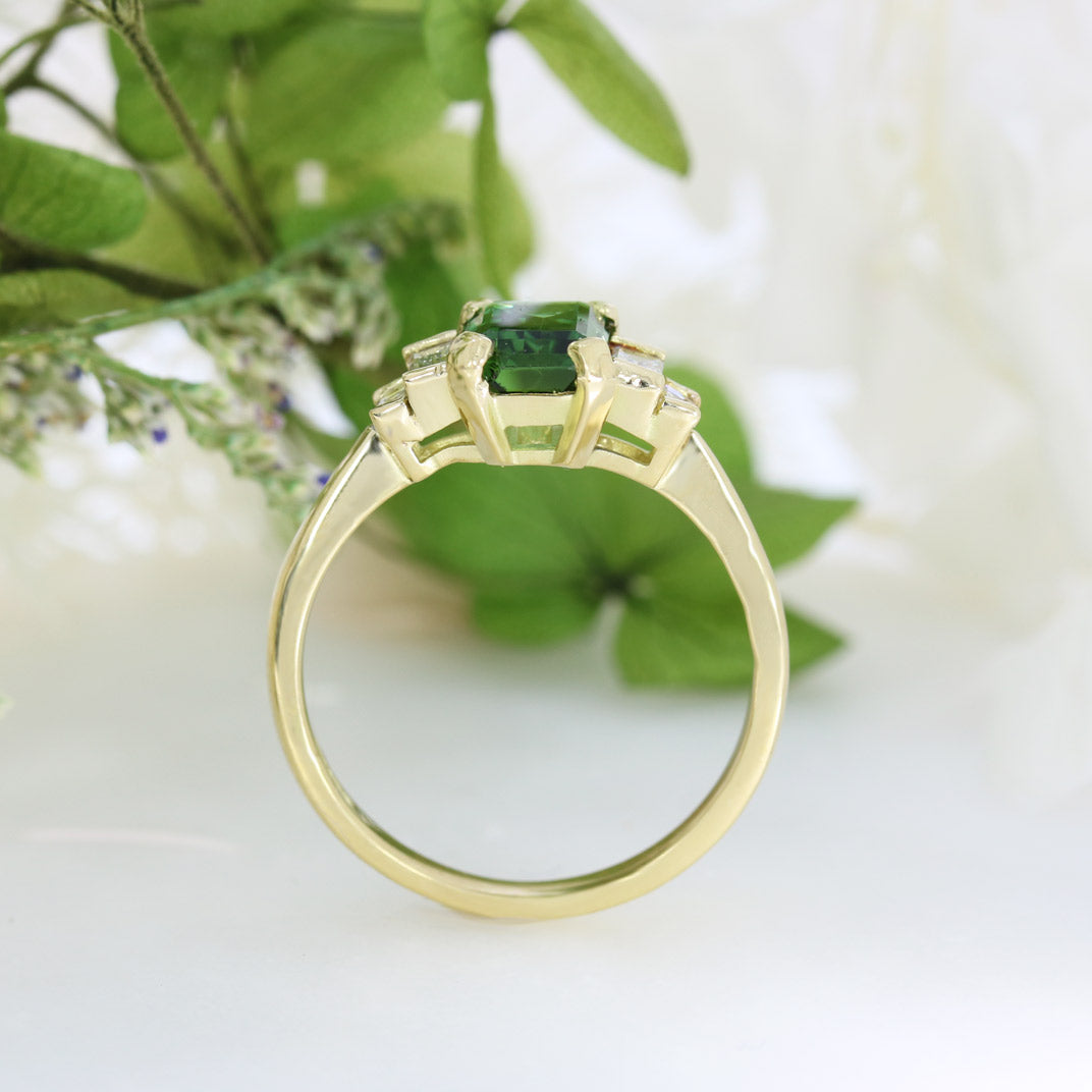 18ct Emerald Cut Green Tourmaline 1.40ct & Lab Diamond Ring