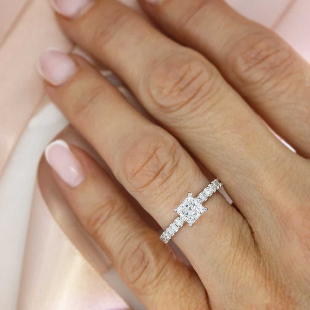 Platinum Princess Cut Lab Diamond Solitaire with Stone Set Shoulders 1.32ct