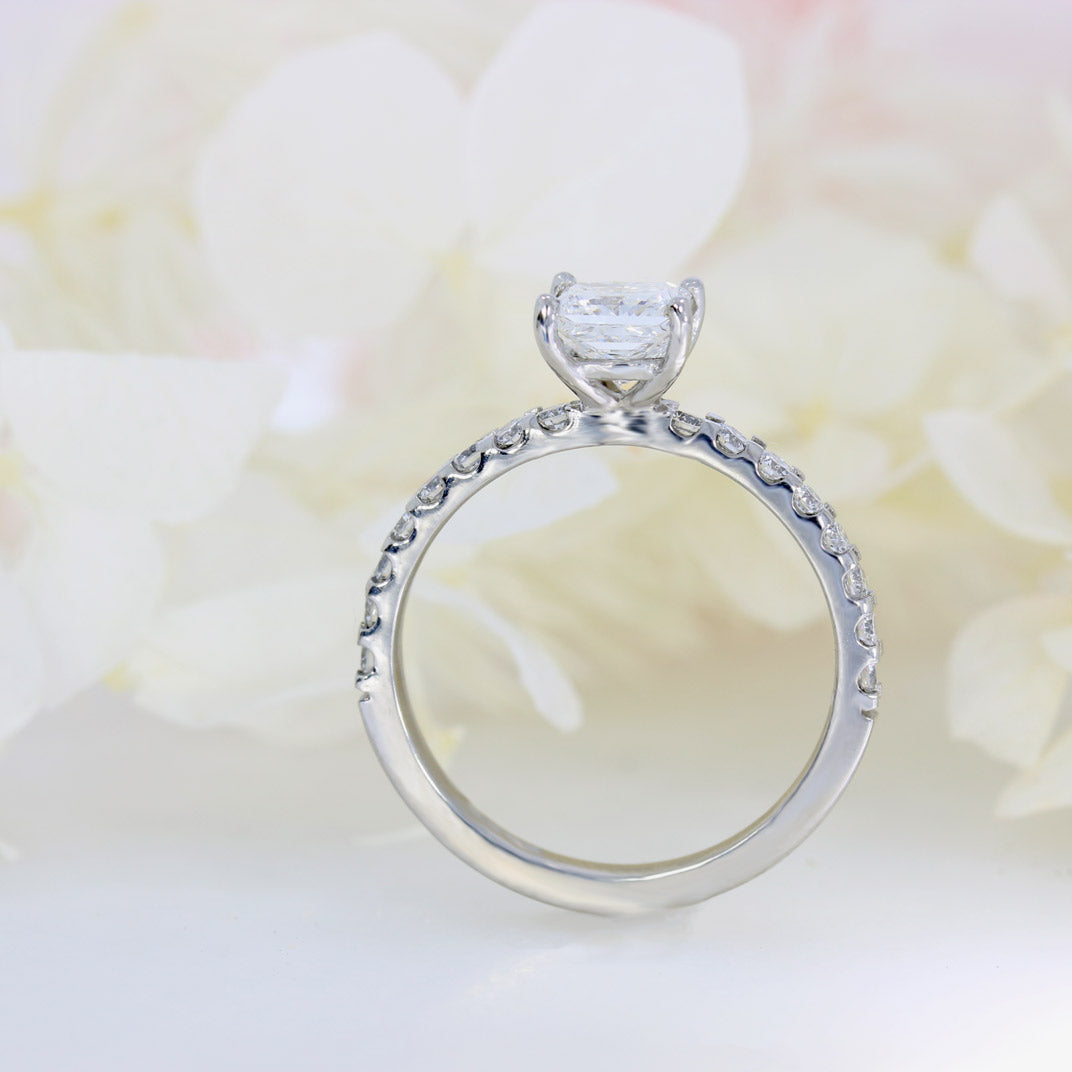 Platinum Princess Cut Lab Diamond Solitaire with Stone Set Shoulders 1.32ct