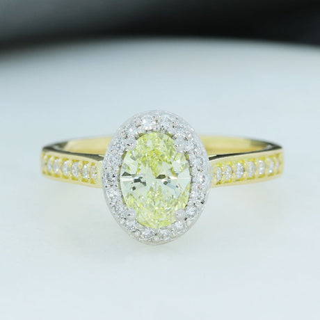 18ct Gold & Platinum Certified Fancy Yellow Lab Diamond Cluster Ring 1.40ct VVS2