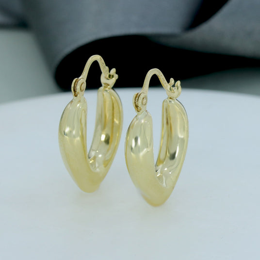 9ct Yellow Gold Hollow Pointed Creole Hoop Earrings