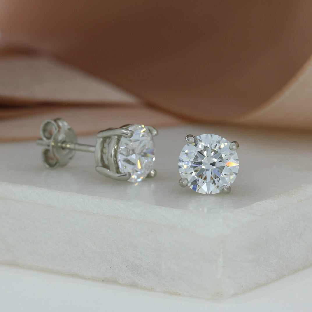 Platinum 4 Claw Set Laboratory Grown Diamond Stud Earrings 3.50ct