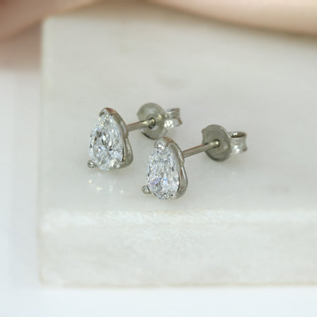 Platinum Pear Shaped Lab Grown Diamond Stud Earrings 1.42ct