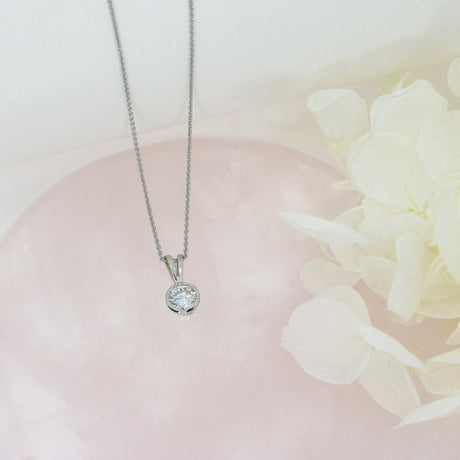 9ct White Gold Lab Grown Diamond Solitaire Pendant 0.33ct on a 9ct 17 Inch Chain