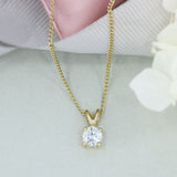 9ct Yellow Gold 4 Claw Certified Round Lab Diamond Pendant 0.72ct 18" Chain