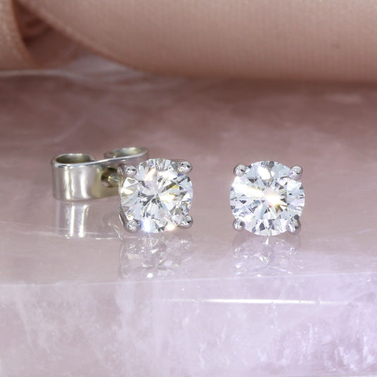 9ct White Gold Certified Round Lab Grown Diamond Stud Earrings 0.80ct