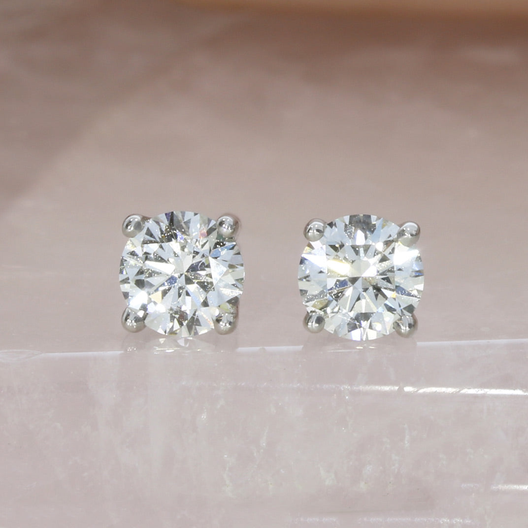 9ct White Gold Certified Round Lab Grown Diamond Stud Earrings 0.80ct