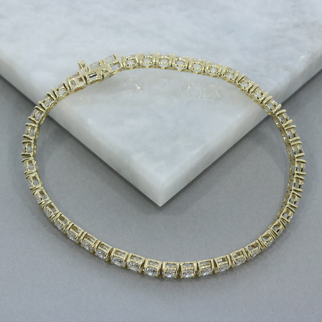 9ct Yellow Gold Claw Set Lab Diamond Line Bracelet 10.00ct