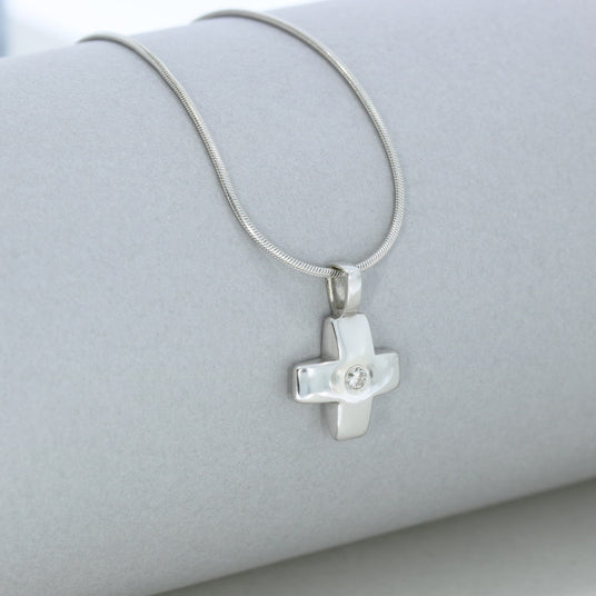 Pre Owned 9ct Gold Solid Chunky Square with a Single Diamond on an 18" Snake Chain