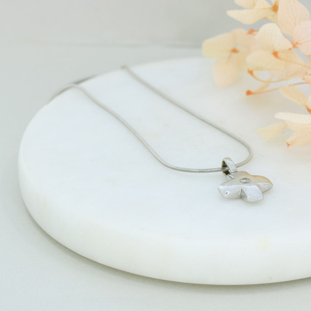 Pre Owned 9ct Gold Solid Chunky Square with a Single Diamond on an 18" Snake Chain