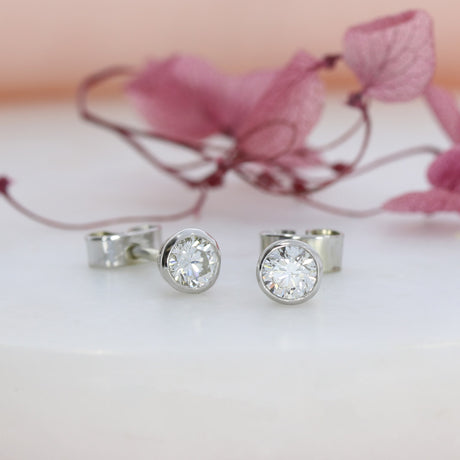9ct White Gold Rubover Set Brilliant Cut Lab Grown Diamond Stud Earrings 0.66ct