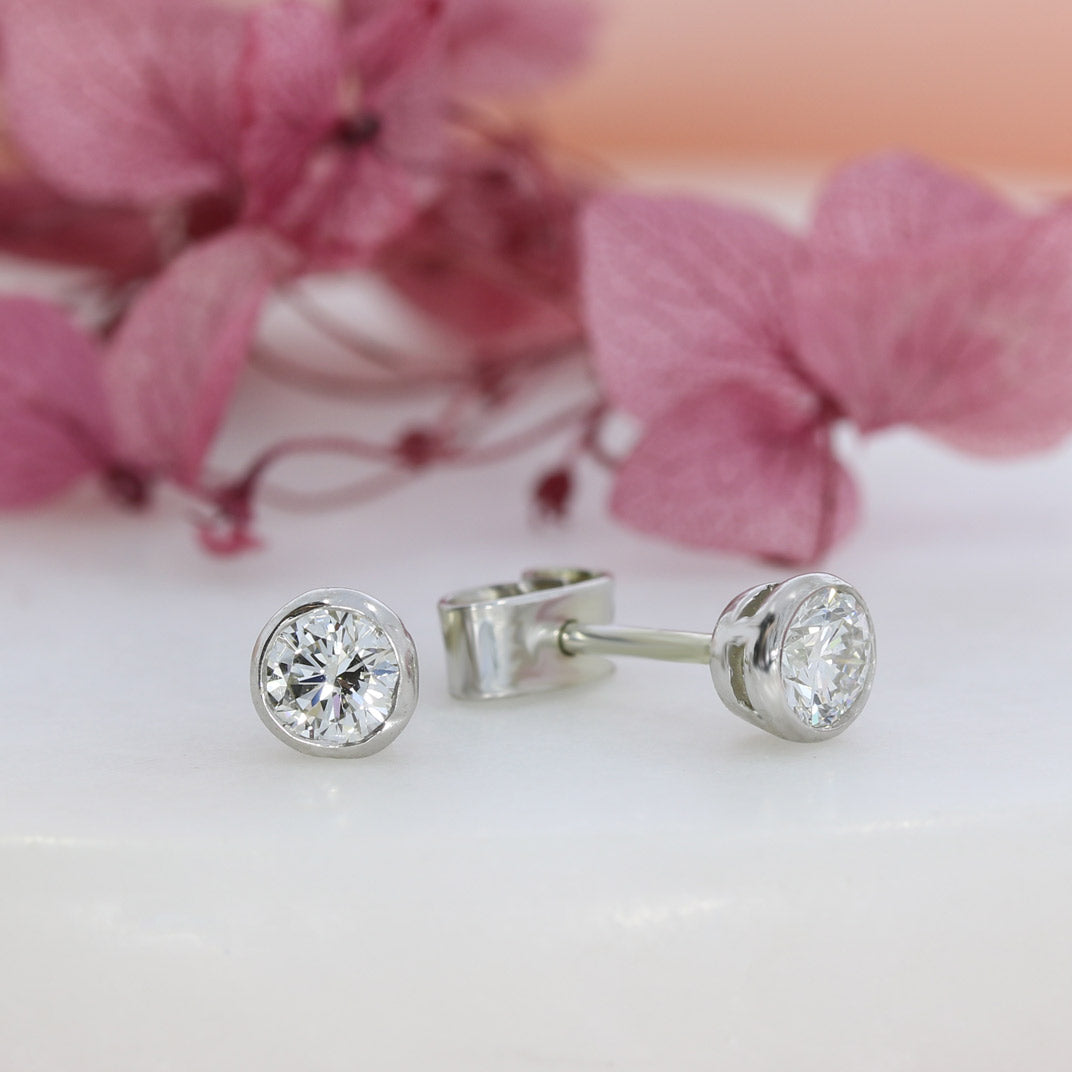 9ct White Gold Rubover Set Brilliant Cut Lab Grown Diamond Stud Earrings 0.66ct