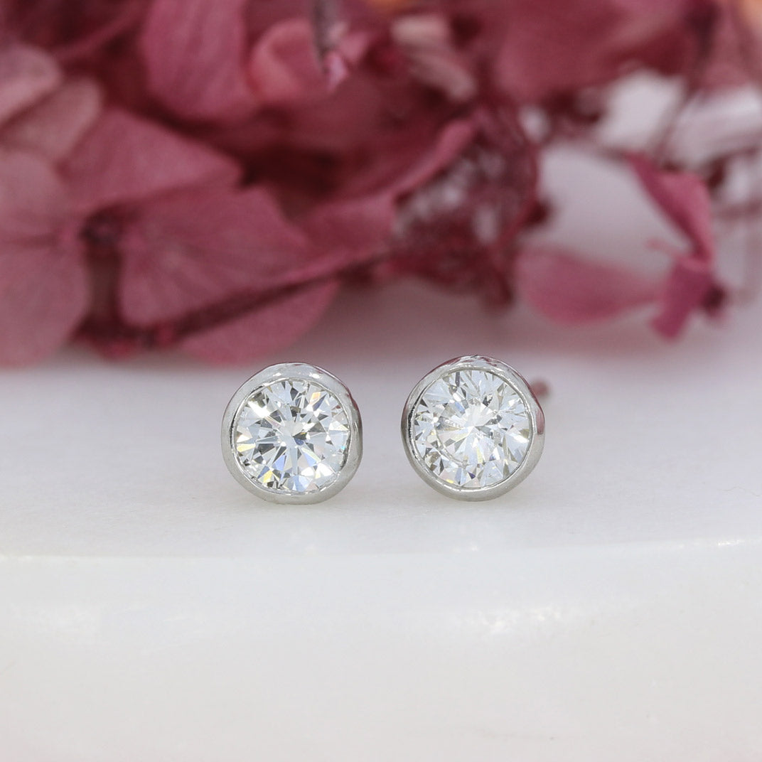 9ct White Gold Rubover Set Brilliant Cut Lab Grown Diamond Stud Earrings 0.66ct