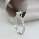 Platinum Certified Diamond Solitaire Ring with Diamond Shoulders Total 0.84ct