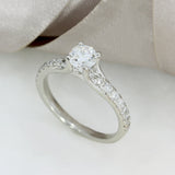 Platinum Certified Diamond Solitaire Ring with Diamond Shoulders Total 0.84ct