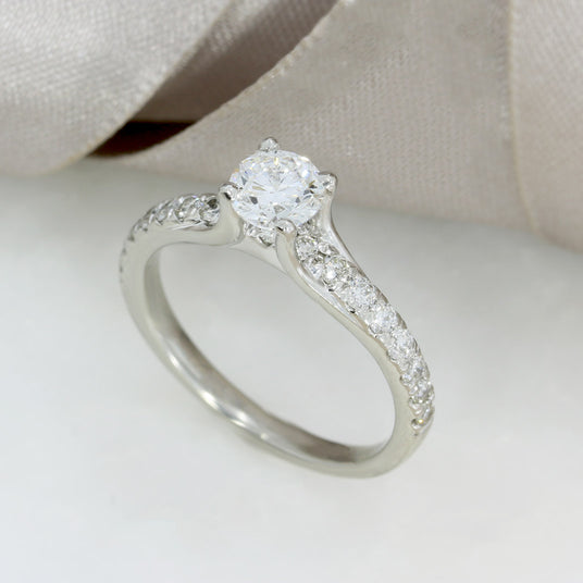 Platinum Certified Diamond Solitaire Ring with Diamond Shoulders Total 0.84ct