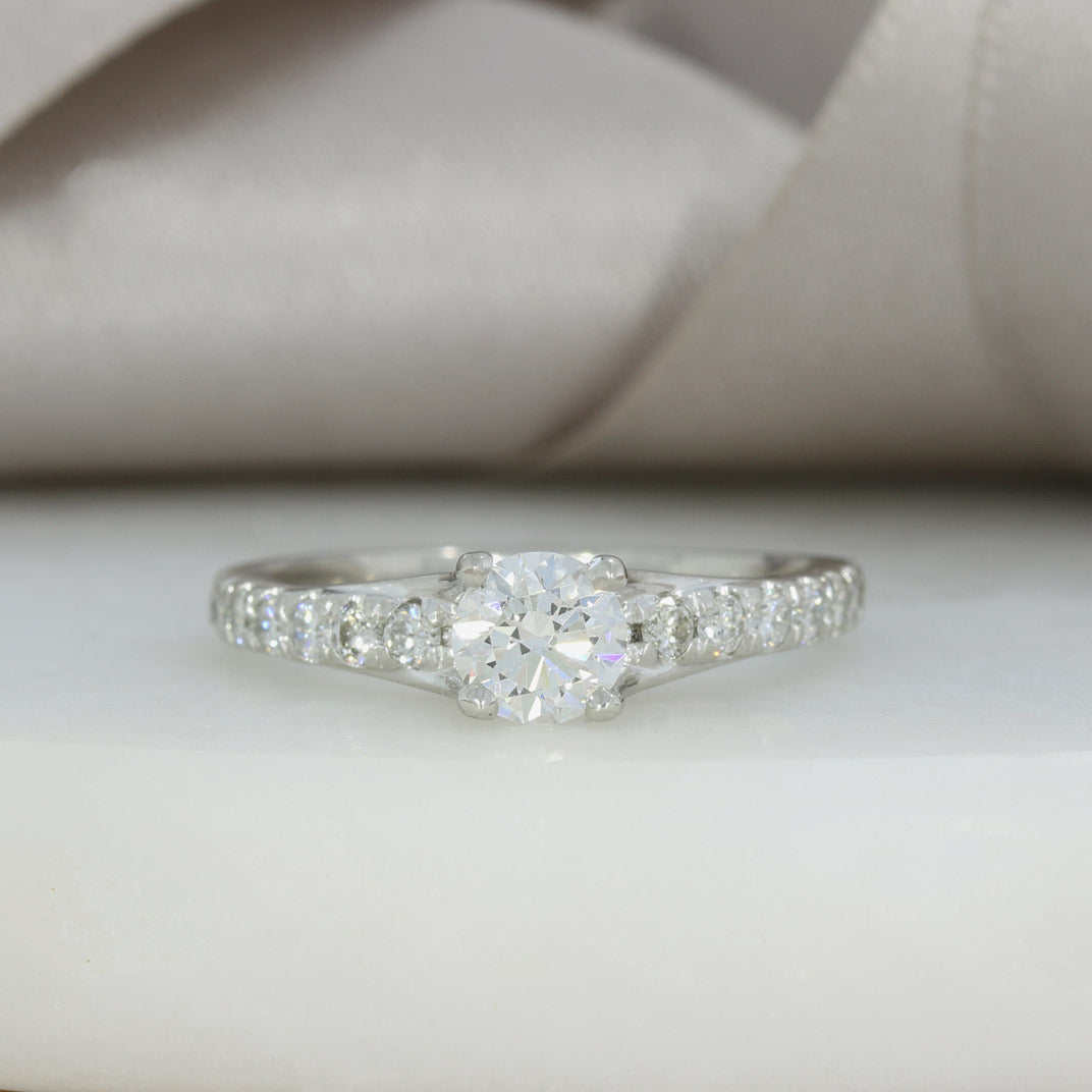 Platinum Certified Diamond Solitaire Ring with Diamond Shoulders Total 0.84ct
