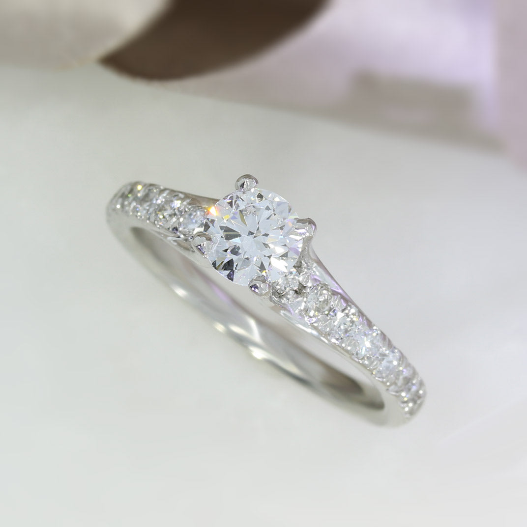 Platinum Certified Diamond Solitaire Ring with Diamond Shoulders Total 0.84ct