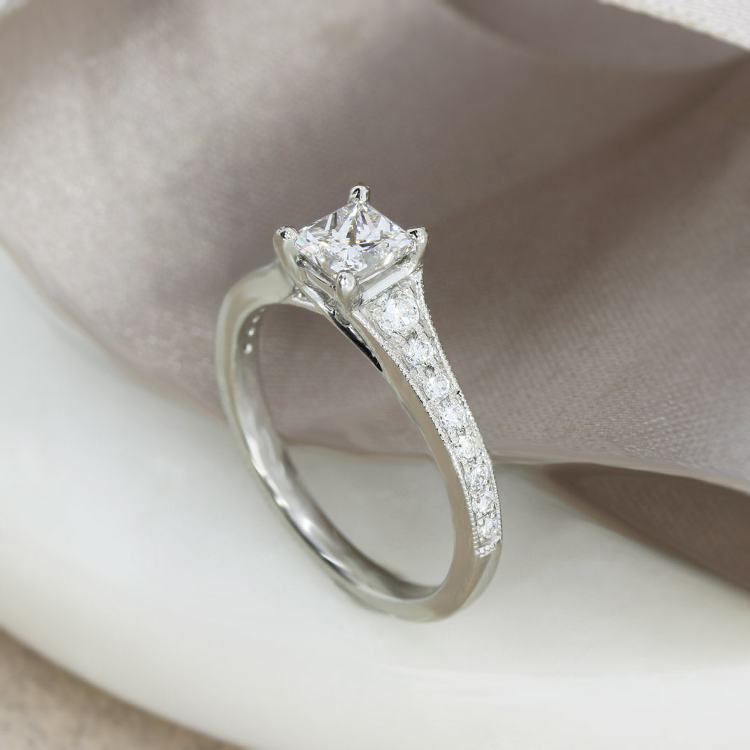 Platinum Certified Diamond Solitaire Ring with Diamond Shoulders Total 1.02ct