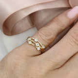 9ct Yellow Gold 3 Row Bubble Ring with Approx 0.18ct Lab Grown Diamonds