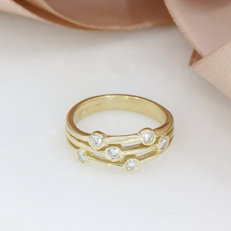 9ct Yellow Gold 3 Row Bubble Ring with Approx 0.18ct Lab Grown Diamonds