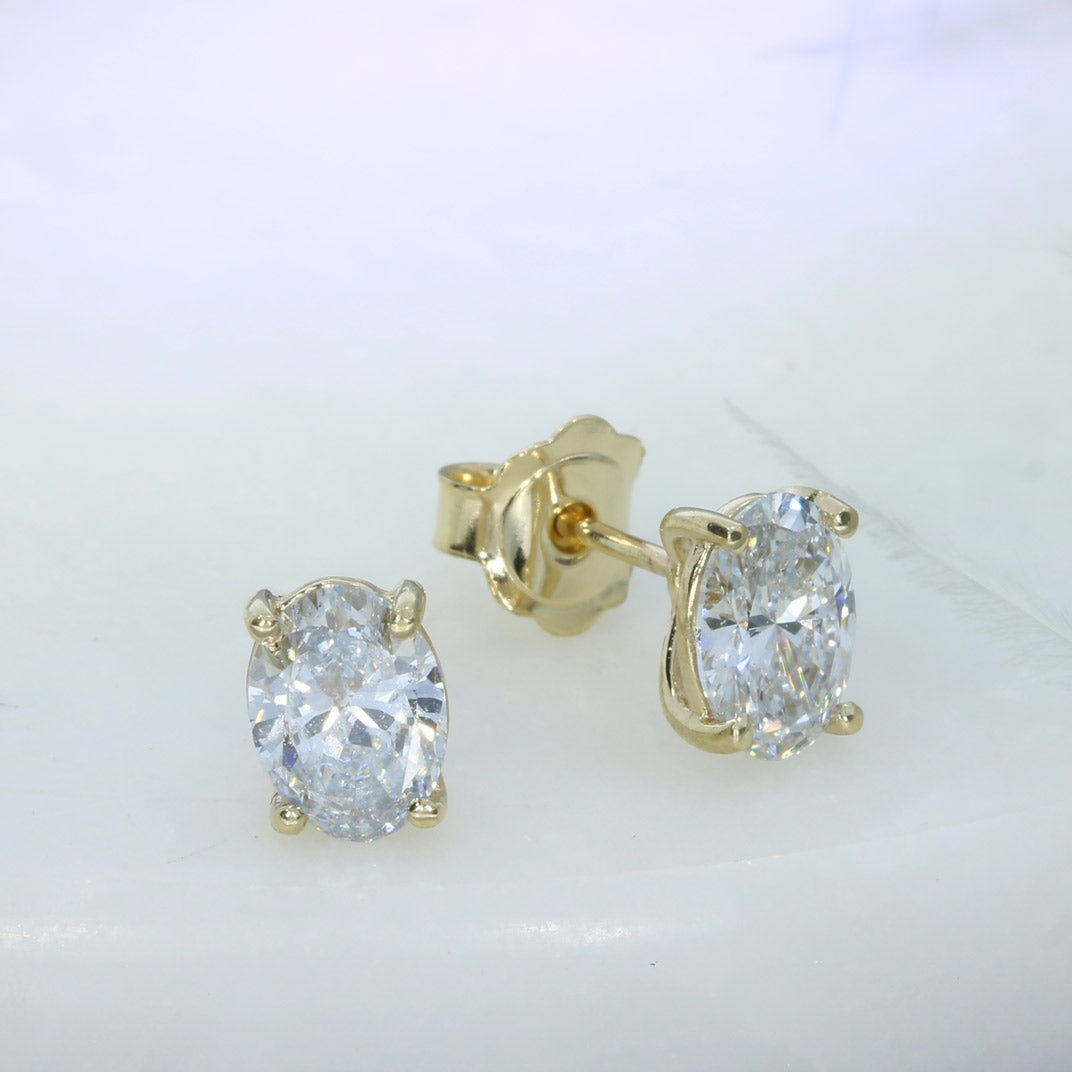 9ct Yellow Gold Oval 4 Claw Set Laboratory Grown Diamond Stud Earrings 2.13ct