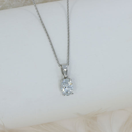 9ct White Gold Oval Lab Grown Diamond Pendant 1.05ct 20" Chain