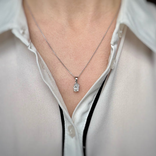 9ct White Gold Oval Lab Grown Diamond Pendant 1.05ct 20" Chain