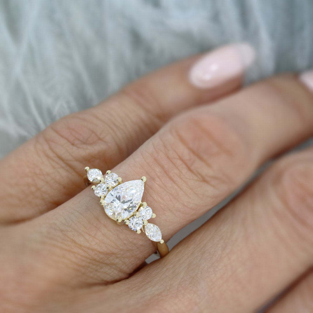 9ct Gold Pear, Round & Marquise Shape Lab Grown Diamond Ring.