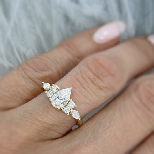 9ct Gold Pear, Round & Marquise Shape Lab Grown Diamond Ring.