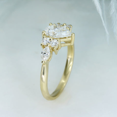 9ct Gold Pear, Round & Marquise Shape Lab Grown Diamond Ring.