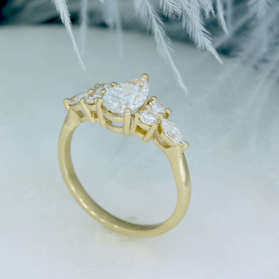 9ct Gold Pear, Round & Marquise Shape Lab Grown Diamond Ring.