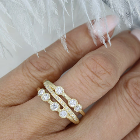 9ct Gold 3 Row Lab Grown Diamond Bubble Ring 0.80ct